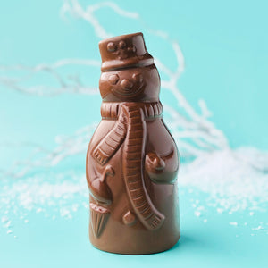 HOLLOW CHOCOLATE SNOWMAN, AVAILABLE FOR PURCHASE IN OUR RETAIL STORES ONLY.