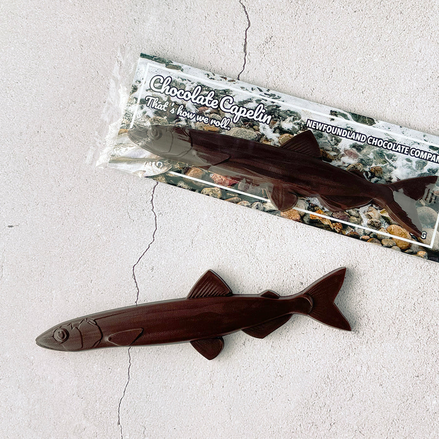 DARK CHOCOLATE CAPELIN,  ONLY AVAILABLE FOR PURCHASE IN OUR RETAIL STORES.